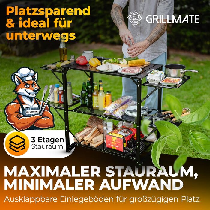 Зручний складаний гриль-стіл Outdoor для відпочинку на природі | Стіл для гриля, балкона, кемпінгу, саду | Складаний гриль-комплект з алюмінію, стійкий до корозії, витримує до 50 кг, з сумкою