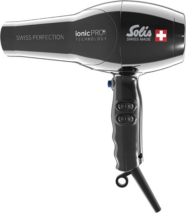 Фен Solis Swiss Perfection 360º ionicPRO 440 з іонізацією, поворотний шнур, насадка для укладки, чорний