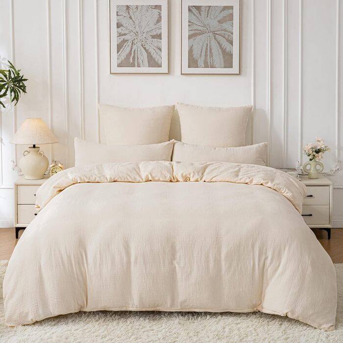 Муслінова постільна білизна SOULFUL 200x200 см, комплект 2 шт. (простирадло 135x200 см, наволочка 80x80 см), бавовна, ÖKO-TEX, застібка на блискавку, світло-бежевий