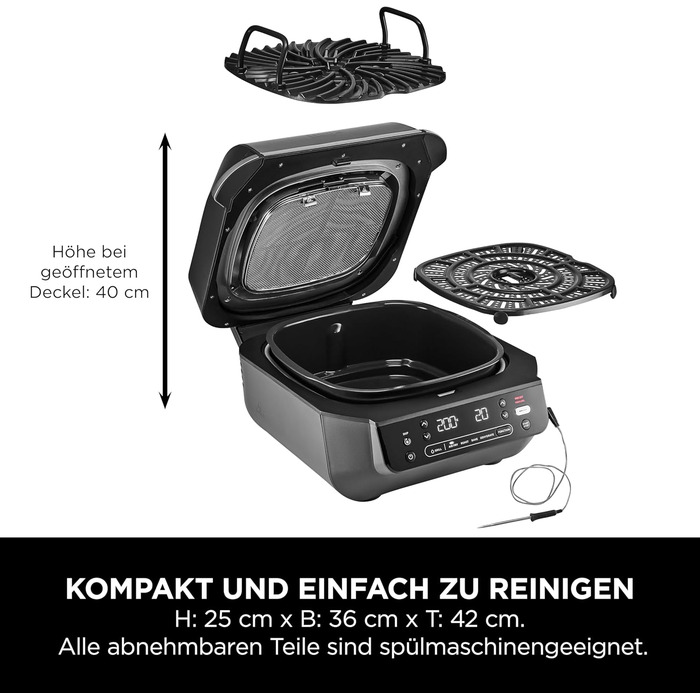 Мультигриль Ninja MAX 6-в-1 з фритюрницею, 3.8л, сірий/срібний, DG551EU