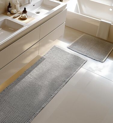 Набір килимків для ванної кімнати, антиковзні килимки, килимок для ванної кімнати (2 шт), стиль бохо, для ванної, спальні, вітальні, прання, душ, декор, 51 x 120 см + 41 x 61 см, коричнево-білий (сіро-білий)