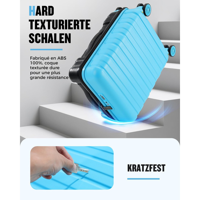 Чемодан ручної об'єм Lekebobor 2 шт. 45x36x20 см (EasyJet) з TSA-замком та колесами, блакитний. Набір валіз, дорожній набір, валіза-ролер.