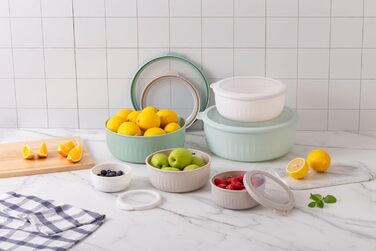 Набір мисок COOK WITH COLOR 12 шт. з кришкою, блакитно-зелений, широкі та глибокі, з можливістю складання, пластик