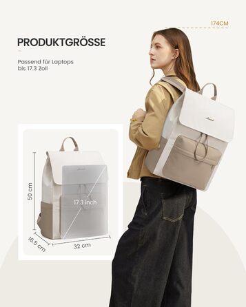 LOVEVOOK Рюкзак для жінок, 15.6 дюймів, рюкзак для школи, підлітки, водонепроникний, дівчатка, легкий, з відділенням для ноутбука, для подорожей, університету, роботи (17.3 дюйма, Бежевий+хакі)