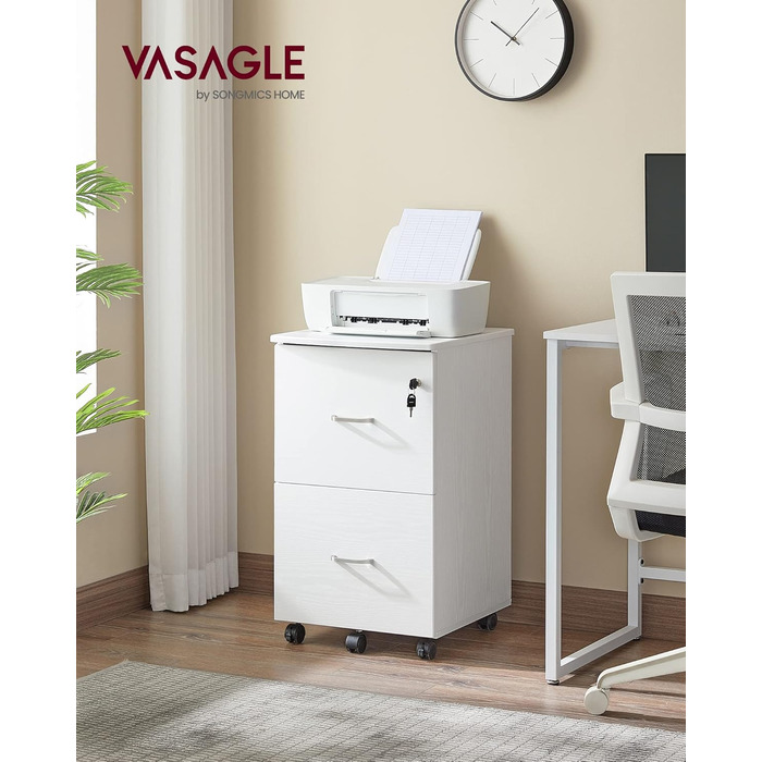 Шафа з 2 висувними ящиками VASAGLE, з замком, на коліщатках, біла (LCD027W46)
