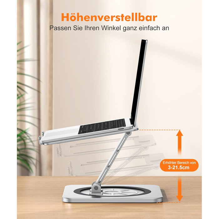 Підставка для ноутбука з поворотним столом 360°, регульована, ергономічна, з вентиляцією, складний тримач для кулінарної книги, сумісна з MacBook Air/Pro (10-16')
