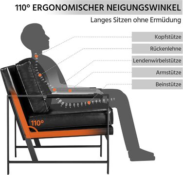 Крісло-реклайнер Yaheetech Retro з металевим каркасом та штучною шкірою (2 шт., чорний)