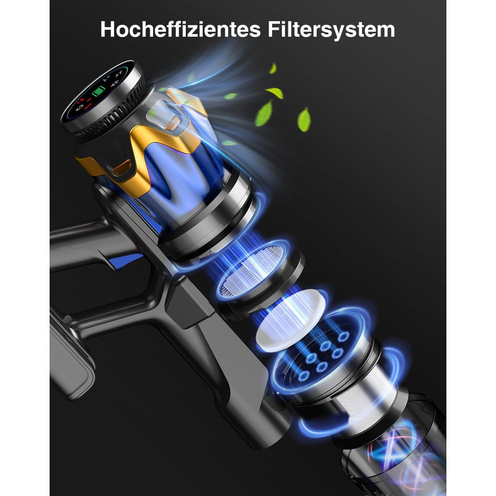 Бездротовий акумуляторний пилосос 45000 Па/550 Вт/65 хв, об'єм 1,6 л з дисплеєм, антизаплутана щітка, самостійна парковка, док-станція на стіні, 8-шарова фільтрація, тихий, для шерсті тварин/килимів/твердих поверхонь/автомобіля, блакитний
