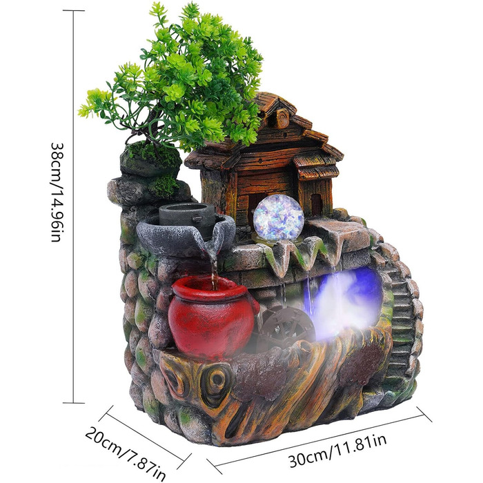 Настільний фонтанчик для дому та офісу з LED-підсвічуванням та розпилювачем, декоративний каскадний фонтан з кришталевою кулею