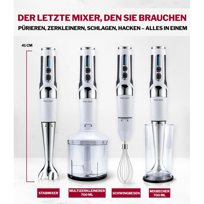 Блендер заглибний бездротовий Turmix Stabmixer CX 422 з місткістю, подрібнювачем та підставкою - 1800W Li-Ion