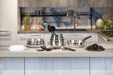 Набір каструль та сковорідок Lagostina Ingenio INOX з нержавіючої сталі 18/10, сірий, 20 предметів