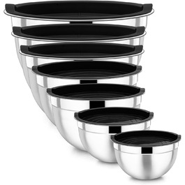 Набір місок Homikit з нержавіючої сталі, 7 шт. з кришкою, для приготування, випічки та сервірування, чорний