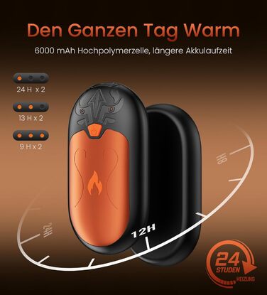 Електричні грілки для рук, 2 шт., перезаряджувані, з 24 годинами тепла та 3 режимами нагріву, для жінок, чоловіків, пацієнтів з ревматоїдним артритом, помаранчеві