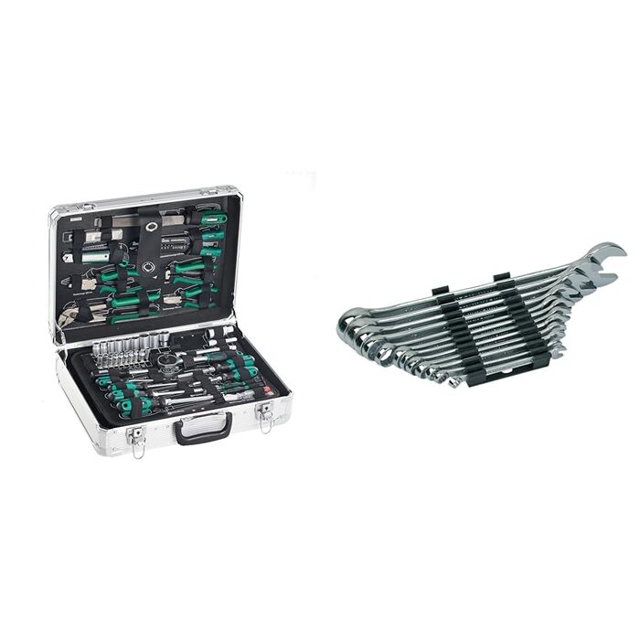 Набір інструментів Brüder Mannesmann 108 предметів в алюмінієвому кейсі: викрутки, плоскогубці, біти, головки, молоток, сталь Cr-V