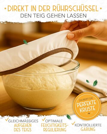 Набір для випічки хліба на заквасці: 2 гнізда для бродіння з ротангу, 600 мл закваски, гнітло, склянка та ніж для хліба. Аксесуари для випічки, 40x40x15 см