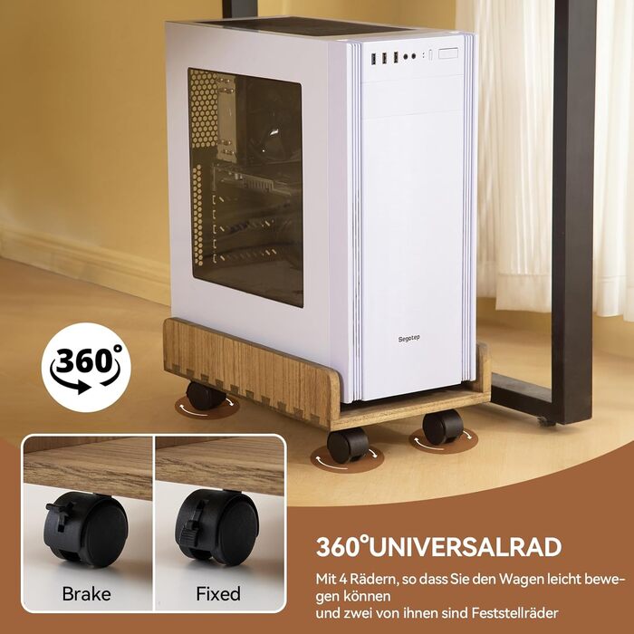 Підставка для CPU KIRIGEN, мобільний візок для ПК ATX, корпус комп'ютера, мобільний візок з колесами (темно-коричневий)