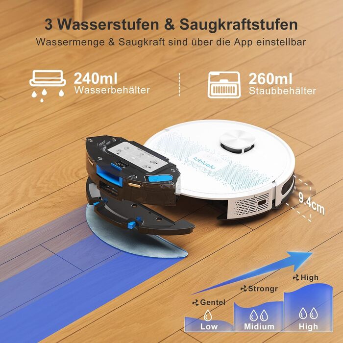 Робот-пилосос Lubluelu 3-в-1 з функцією миття, 4500Pa, лазерна навігація, 5 карт, 55dB, для твердих підлог, килимів та шерсті тварин (SL60D)
