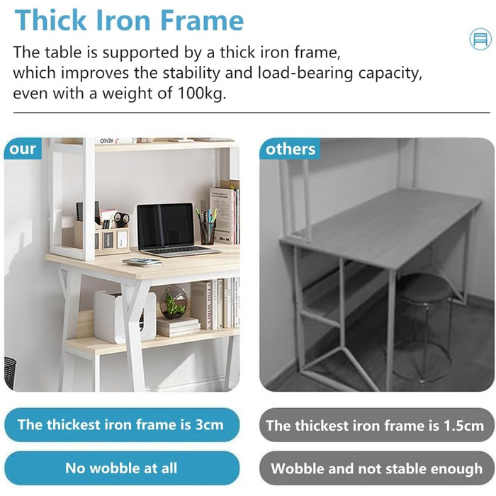 Комп'ютерний стіл 80 x 50 см з полицями, білий та світло-бежевий для дому та офісу