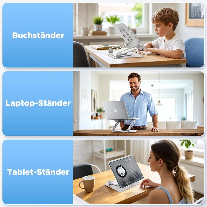 Підставка для ноутбука ICARE з RGB підсвіткою та охолодженням, 360° обертання, до 16 дюймів, срібна