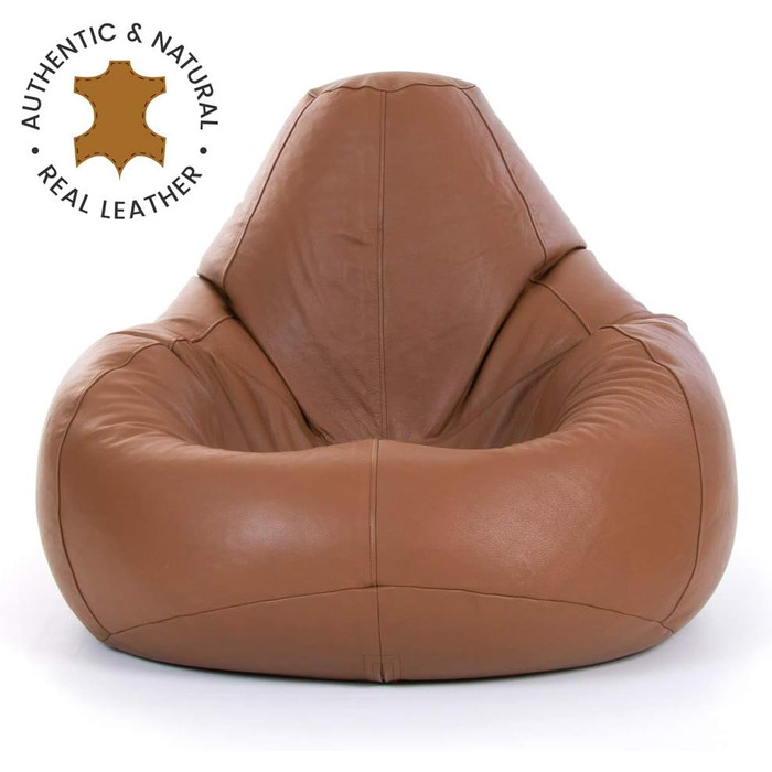 Крісло-мішок Icon 'Валенсія', світло-коричневий, шкіряний, XL Крісло-мішок для дорослих з наповнювачем для вітальні