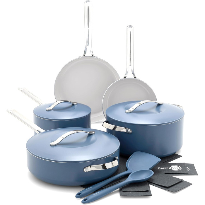 Набір посуду GreenPan Nova 13 предметів: каструлі, сковороди, кришки, синій, антипригарне покриття без PFAS, Oprah's Favorite Things 2024