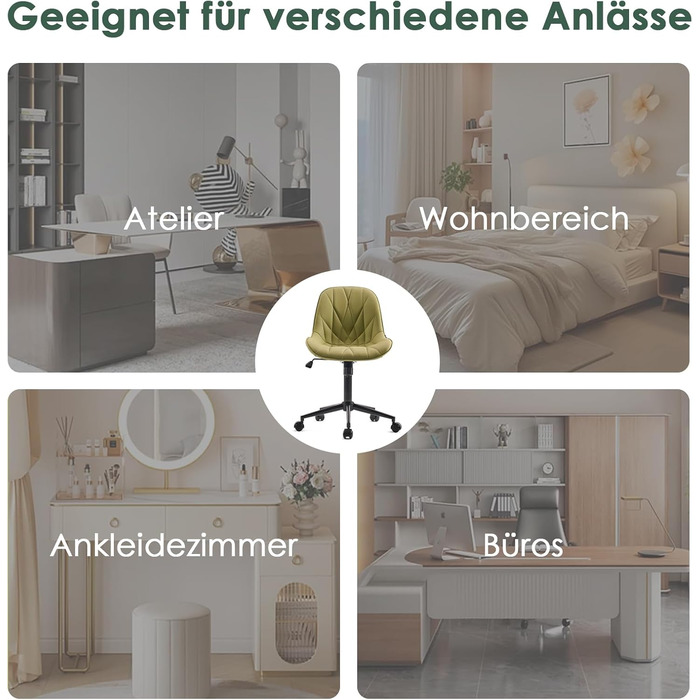 Офісне крісло YOUTASTE з принтом листя, ергономічне, регульоване по висоті з функцією гойдання, без підлокітників, шкіряне для дому та офісу (Авокадо)