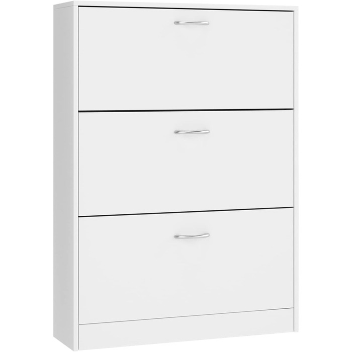 Вузька шафа для взуття FirFurd біла, з 3 відкидними ящиками, економна для 12-24 пар, висока комода для прихожей, коридору, входу. Дерев'яна шафа для взуття 110x80x23.5 см