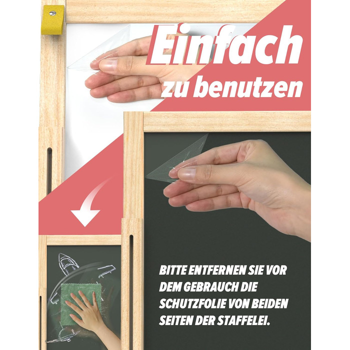 Мольберт для малювання Joyooss для дітей, регульований дерев'яний мольберт, двосторонній, сухий маркер, з аксесуарами для малювання, подарунок для дітей 4-8 років (РОЖЕВИЙ)