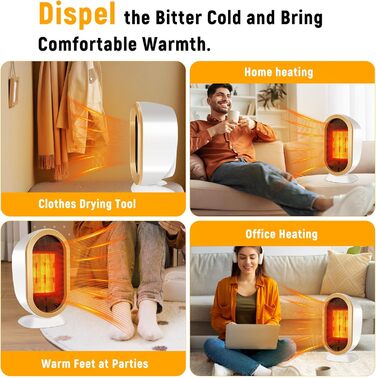 Електричний обігрівач Feebee: енергозберігаючий, тихий, 800/1200W, портативний, з підтримкою постійної температури та захистом від перегріву та перекидання. Ідеально для спальні, дому, офісу (білий)