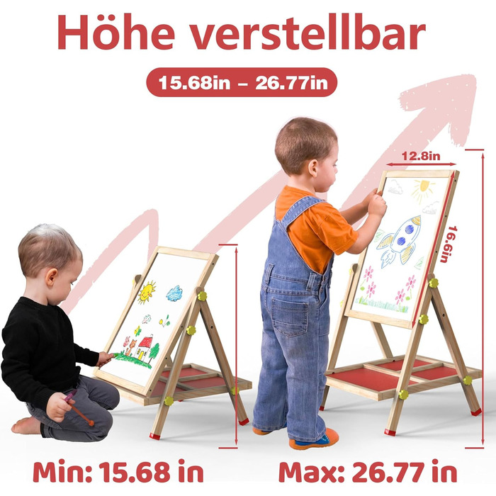 Дитячий стіл Joyooss: магнітно-крейдова дошка, регульована висота, для дітей 2-4 та 4-8 років, натуральний колір