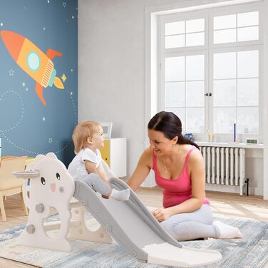 Дитяча гірка складана з баскетбольним кільцем для саду Rutsche 105 см, сіра