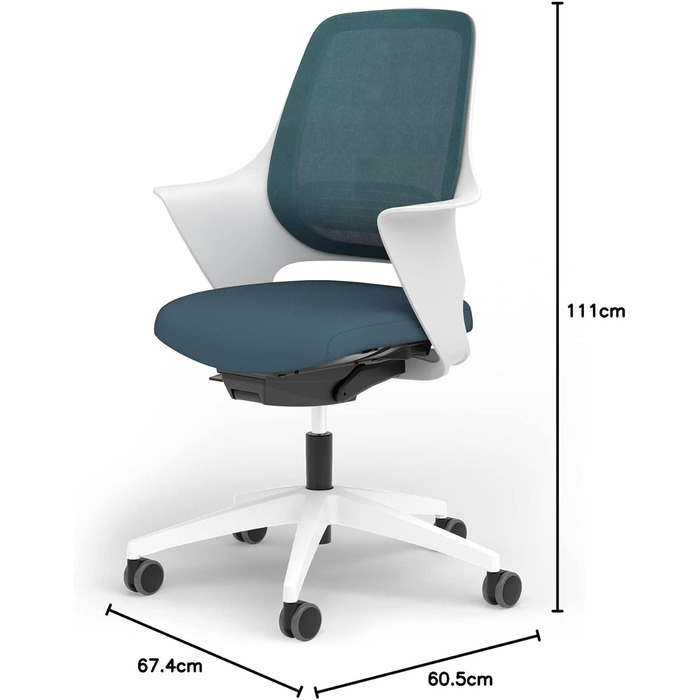 Ергономічне крісло Ergotopia WellBack, Made in Germany, з підтримкою попереку та синхромеханікою для офісу та дому. Рама: білий, оббивка: сірий (Рама: білий - оббивка: блакитний)