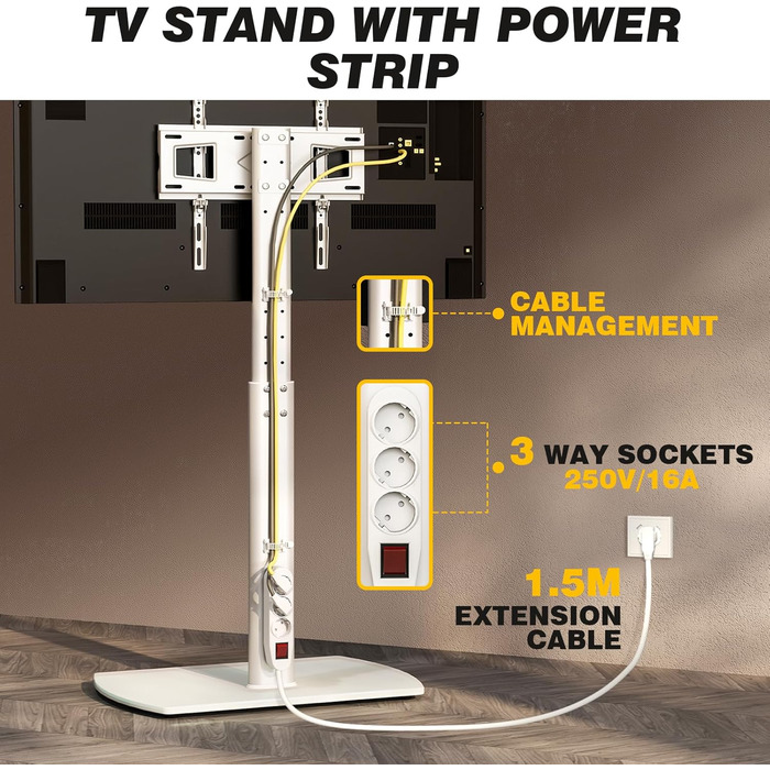 Підставка для телевізора біла, на підлогу, для 32-65 дюймів, до 35 кг, регульована висота, поворотна, VESA 400x400 мм