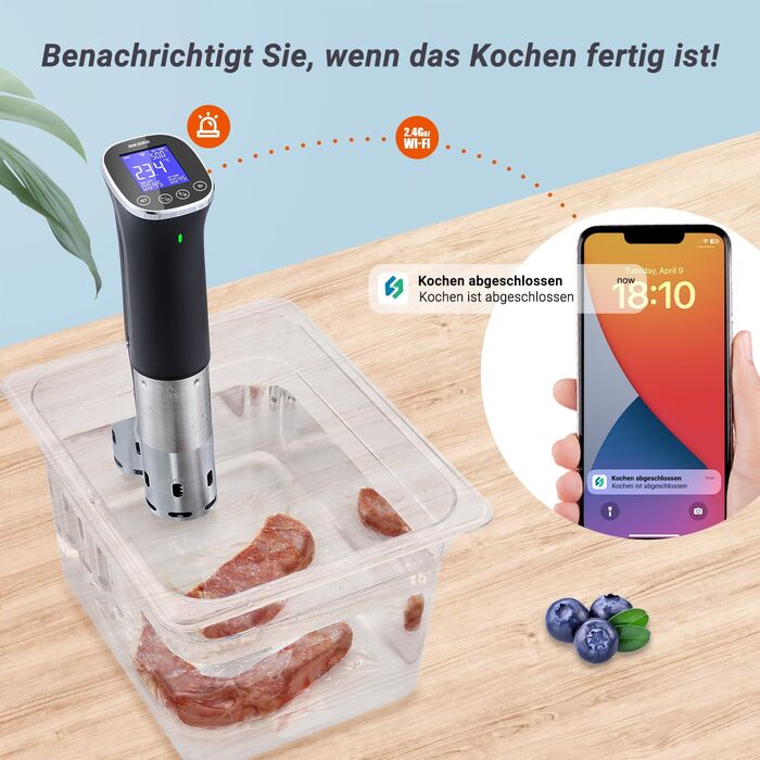 Су-від кухонний нагрівач ISV-300W з Wi-Fi | Професійний су-від для приготування їжі, точна температура ±0,1°C, IPX7 водонепроникність, APP-рецепти