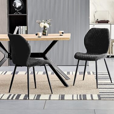 Набір з 4/6 стільців для їдальні, кухні, вітальні, чорного кольору, ергономічні, оббивка з льону