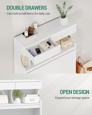 Шафа для взуття Hzuaneri з 2 дверцятами, 4 відділеннями, регульована, на 16 пар, для прихожого, передпокою, гардеробу, біла, 80 x 24.5 x 124.5 см, SR45303X