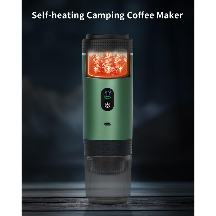 Портативна електрична кавомашина Everange для еспресо, приготування кави з меленої кави та капсул NS, зелена з LCD-дисплеєм