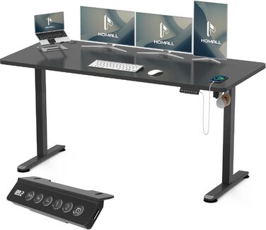 Ергономічний регульований стіл для комп'ютера з USB, 160x70 см, чорний, письмовий стіл для дому та офісу