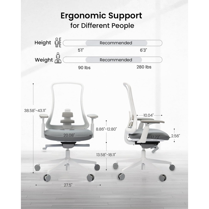 Офісний стілець ProtoArc Flexer Pro: ергономічний, з регулюванням глибини сидіння, сітчастою спинкою та підтримкою попереку - чорний