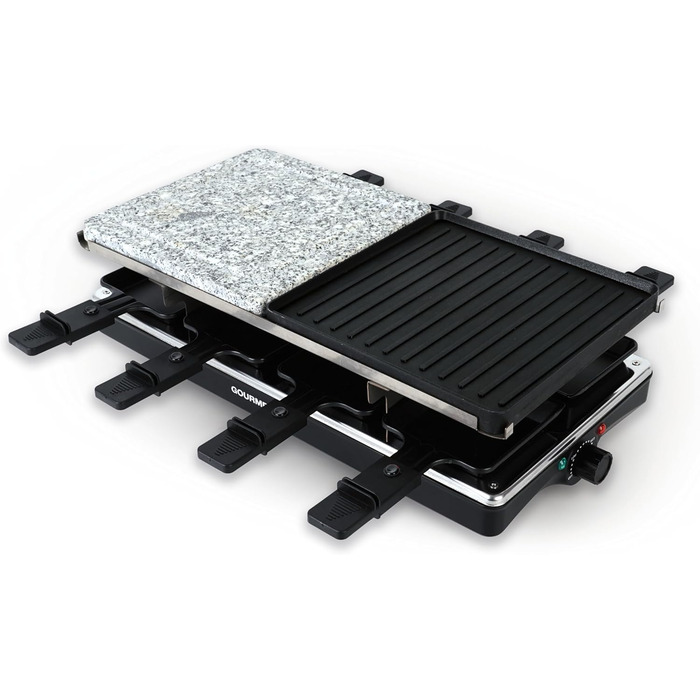 GOURMETmaxx Raclette з Фондю 2-в-1 | Набір для 8 осіб – ідеальний для вечірок | Ракле-фондю комбінація з 8 сковородами, лопатками та виделкою