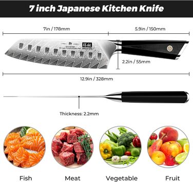 SHAN ZU Кухонний ніж з дамаської сталі, 15 см, професійний, Santoku, 67 шарів, нержавіюча сталь, японська сталь 10Cr15Mov, G10 ручка, серія GYO