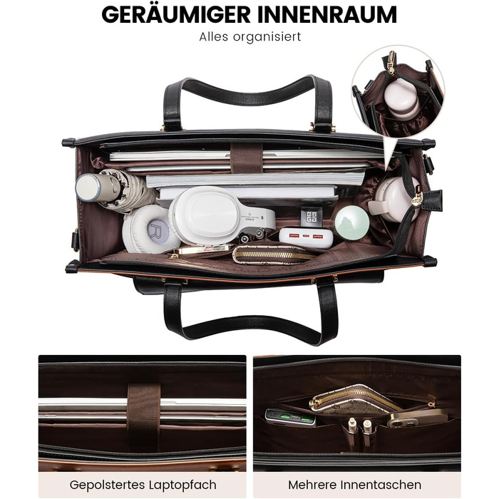 Сумка для ноутбука LOVEVOOK 15.6 дюймів, водонепроникна, для жінок, сумка-шоппер, шкіряна, для роботи, навчання, чорна, бежева, коричнева