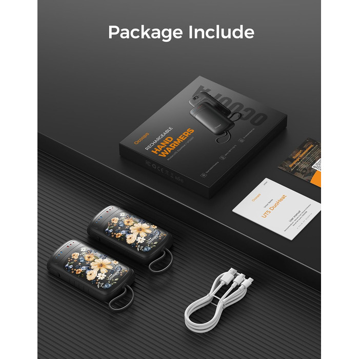 Електричні грілки для рук OCOOPA UT5 DuoHeat, 2 шт., швидкий нагрів, 8 годин роботи, 67г, багаторазові, для кемпінгу, полювання, подорожей, подарунок для чоловіків, чорний