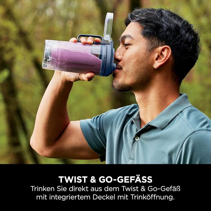 Портативний блендер Ninja Blast Max - 570 мл, акумуляторний, з чашею та кришкою, 3 функції, для смузі та протеїнових коктейлів (Marineblau)