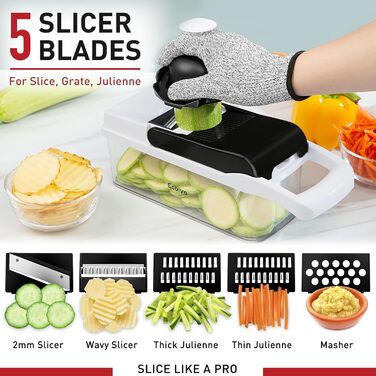 Багатофункціональний набір для нарізки овочів 25-в-1: слайсер, спіралайзер, нарізчик, шинкувальник, з контейнером, з нержавіючої сталі
