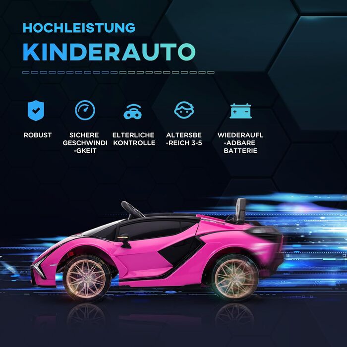 Дитячий електромобіль Lamborghini SIAN 12V з пультом, музикою, світлом, металевий, рожевий, для дітей 37-60 місяців, 108x62x40 см