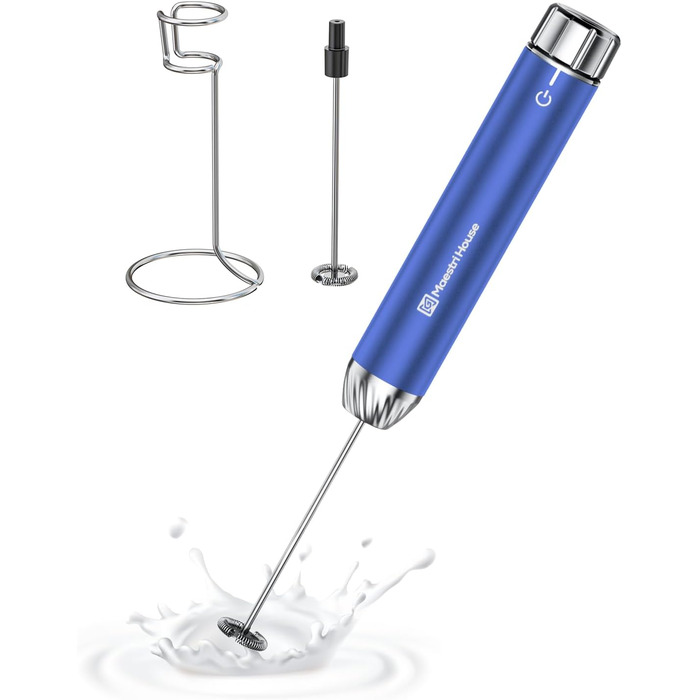 Електричний піногасник для молока Maestri House з регулюванням швидкості, знімний металевий вінчик, для лате та капучино (Металевий блакитний)