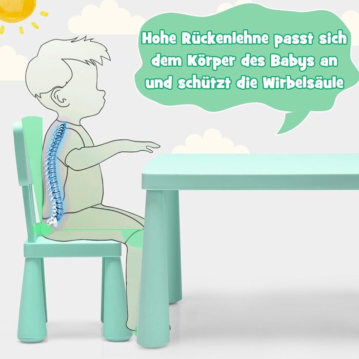 Дитячий столик та 2 стільчики DREAMADE, зелений комплект для навчання, їжі та ігор. Дитячі меблі з пластику для дівчаток та хлопчиків, 3 предмети, заокруглені кути