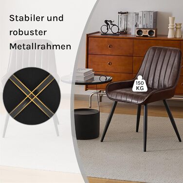 Крісла для їдальні Lestarain (2 шт.), для кухні, вітальні, їдальні. Ретро стиль, м'яке сидіння, металеві ніжки, до 150 кг, штучна шкіра, темно-коричневий