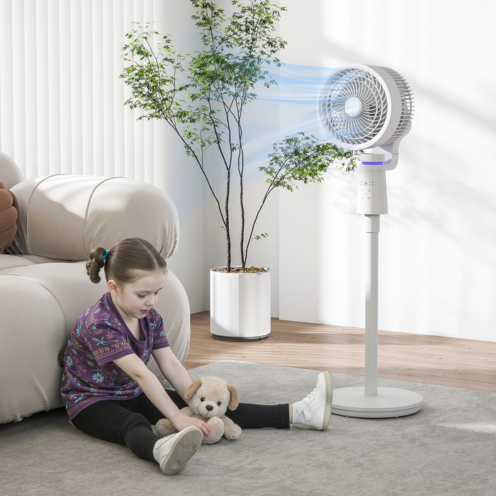 Вентилятор з функцією циркуляції повітря та дистанційним керуванням: 3 швидкості, таймер, коливання 70°+90°